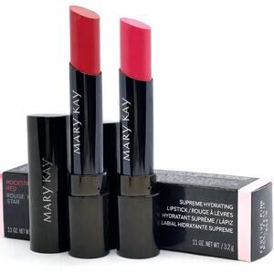 2 Shades Mary Kay Supreme Hydrating Lipstick ROCKSTAR RED & FESTIVE PINK New